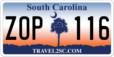 SC license plate ZOP116