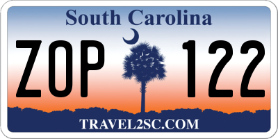 SC license plate ZOP122