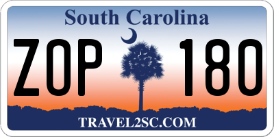 SC license plate ZOP180