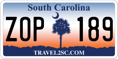 SC license plate ZOP189