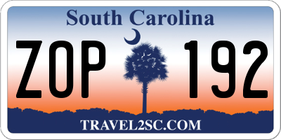 SC license plate ZOP192