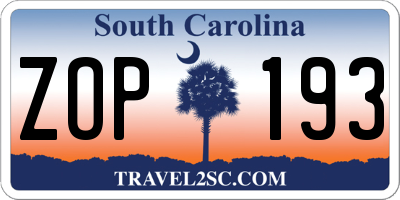 SC license plate ZOP193