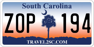 SC license plate ZOP194