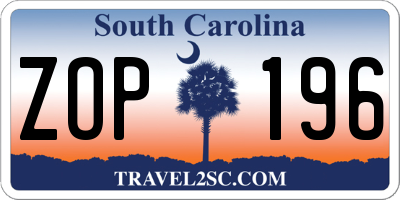 SC license plate ZOP196