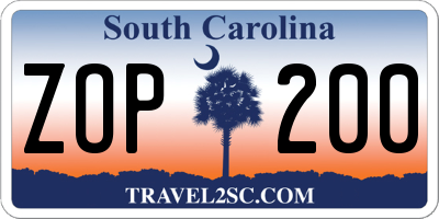 SC license plate ZOP200