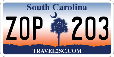 SC license plate ZOP203