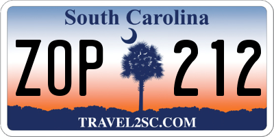 SC license plate ZOP212
