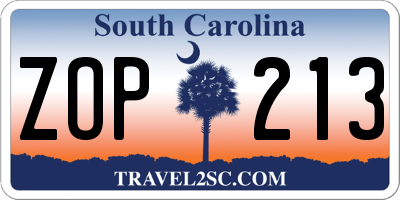 SC license plate ZOP213