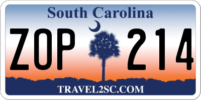 SC license plate ZOP214