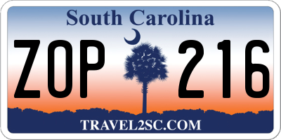 SC license plate ZOP216