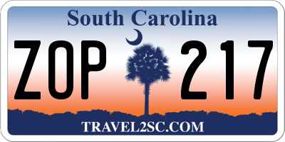 SC license plate ZOP217