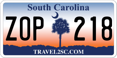 SC license plate ZOP218