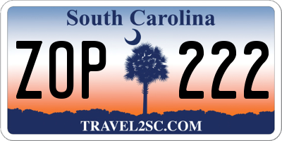 SC license plate ZOP222