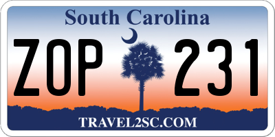 SC license plate ZOP231