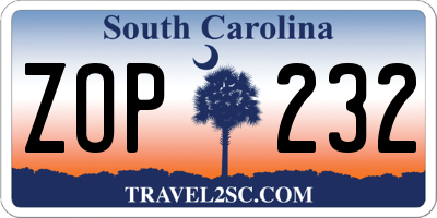 SC license plate ZOP232
