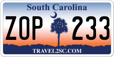 SC license plate ZOP233