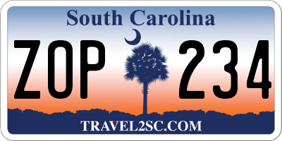 SC license plate ZOP234