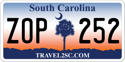 SC license plate ZOP252