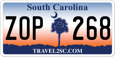SC license plate ZOP268