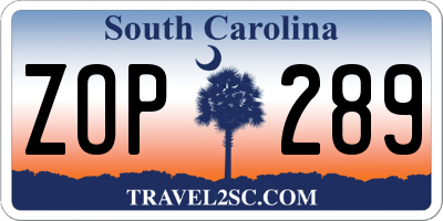 SC license plate ZOP289