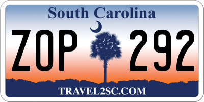 SC license plate ZOP292