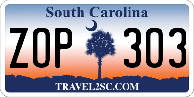 SC license plate ZOP303