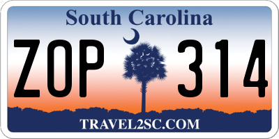 SC license plate ZOP314