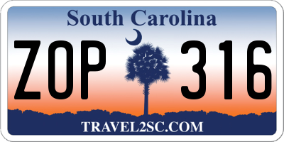 SC license plate ZOP316