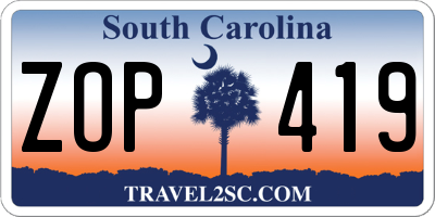 SC license plate ZOP419