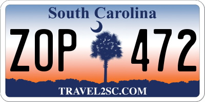 SC license plate ZOP472