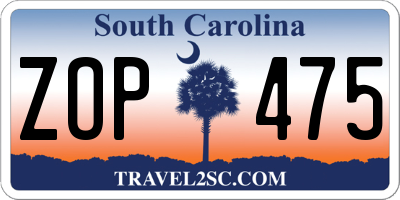 SC license plate ZOP475