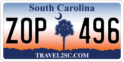 SC license plate ZOP496