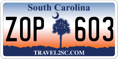 SC license plate ZOP603