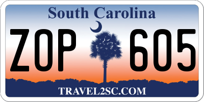 SC license plate ZOP605