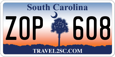 SC license plate ZOP608