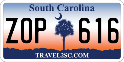 SC license plate ZOP616