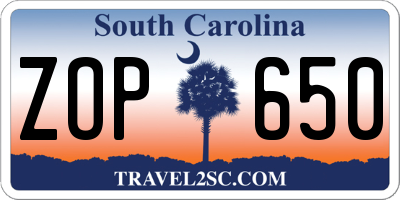 SC license plate ZOP650