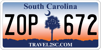 SC license plate ZOP672