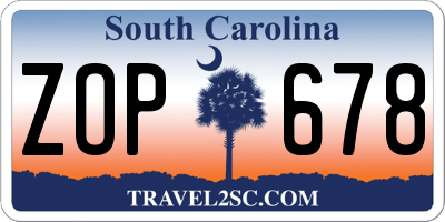 SC license plate ZOP678