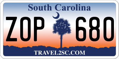 SC license plate ZOP680