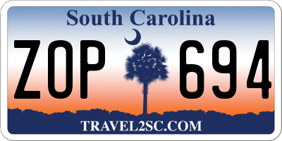 SC license plate ZOP694
