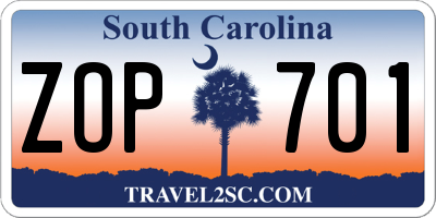 SC license plate ZOP701
