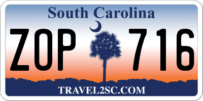 SC license plate ZOP716