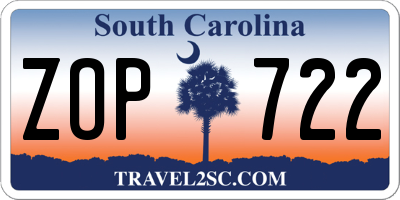 SC license plate ZOP722