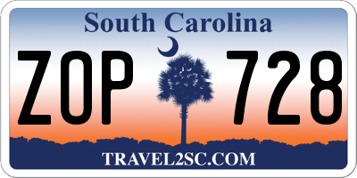 SC license plate ZOP728