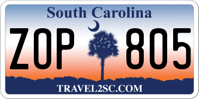 SC license plate ZOP805