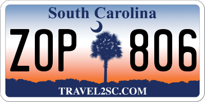 SC license plate ZOP806