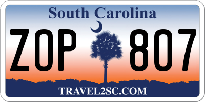SC license plate ZOP807