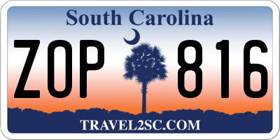 SC license plate ZOP816