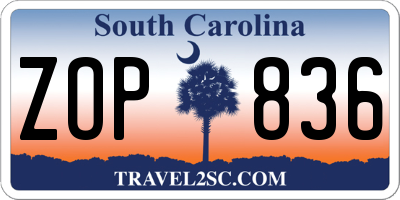 SC license plate ZOP836